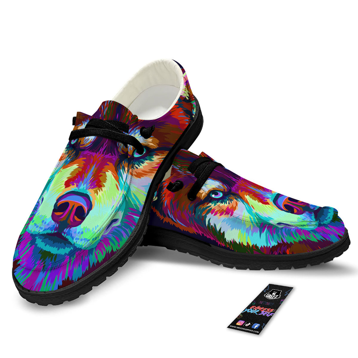Portrait Siberian Husky Print Black Loafers-grizzshop