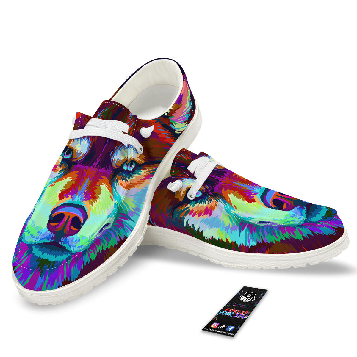 Portrait Siberian Husky Print Black Loafers-grizzshop