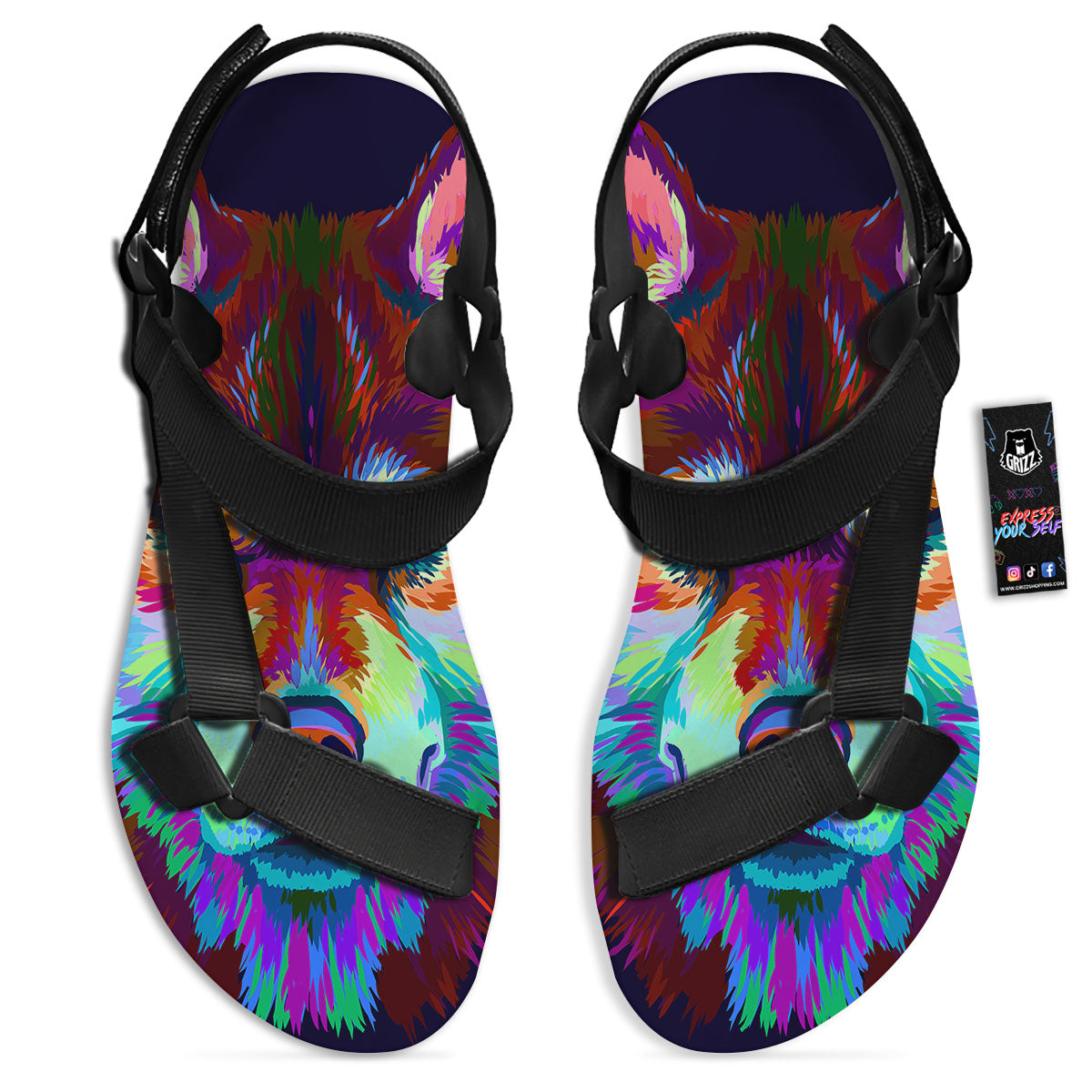 Portrait Siberian Husky Print Black Open Toe Sandals-grizzshop