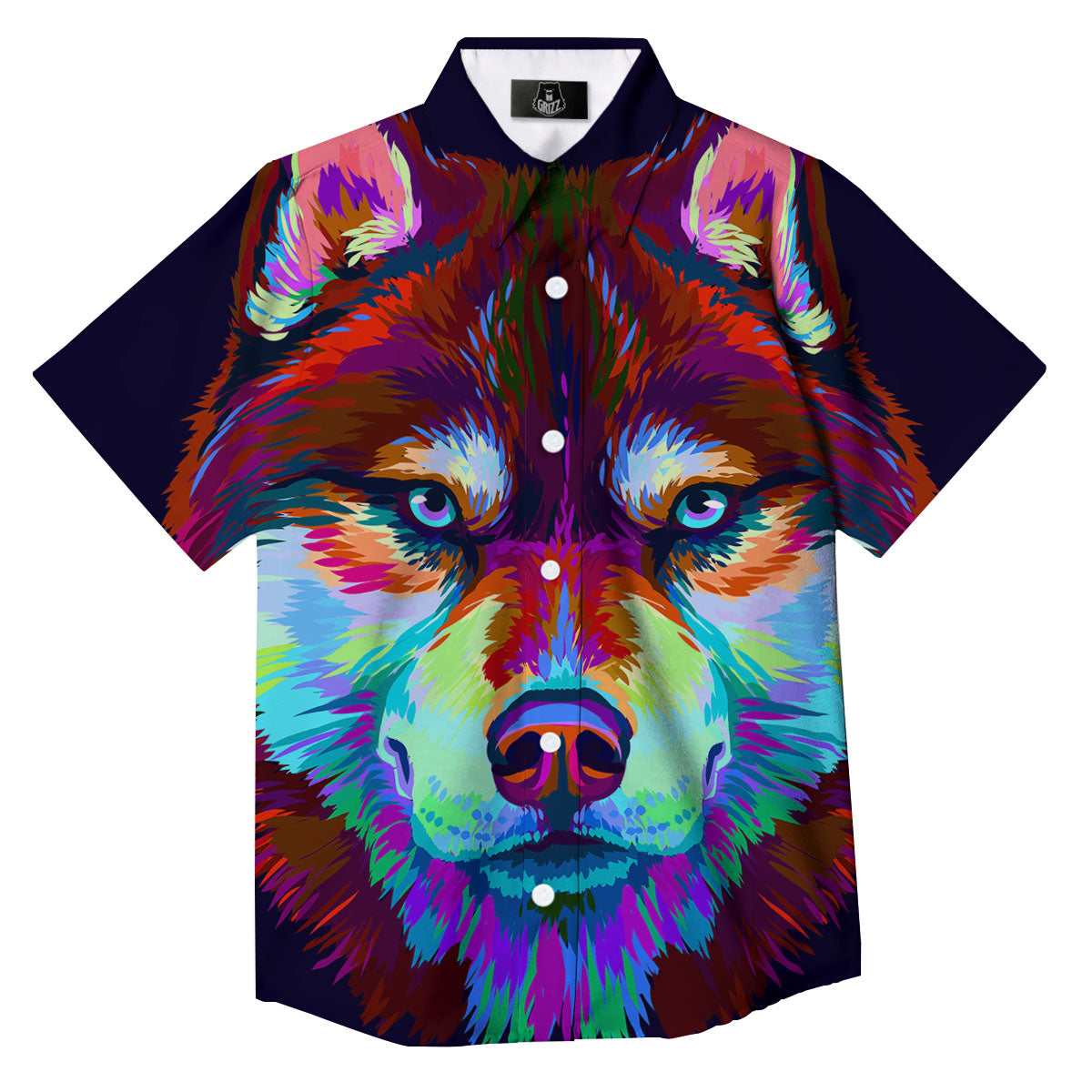 Portrait Siberian Husky Print Button Up Shirt-grizzshop