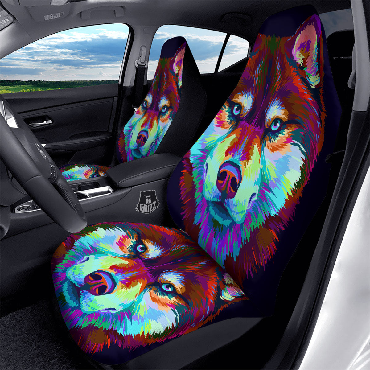 Portrait Siberian Husky Print Car Seat Covers-grizzshop