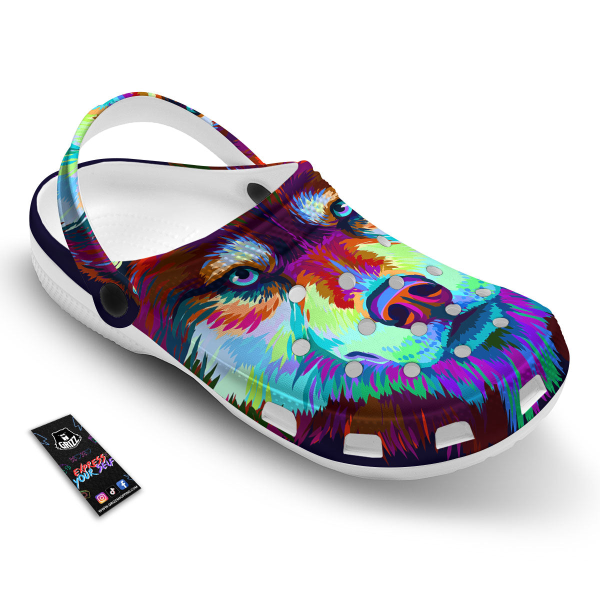 Portrait Siberian Husky Print Clog-grizzshop