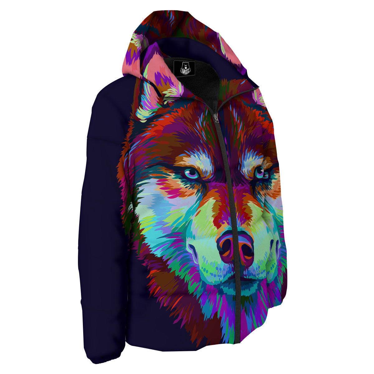 Portrait Siberian Husky Print Down Jacket-grizzshop