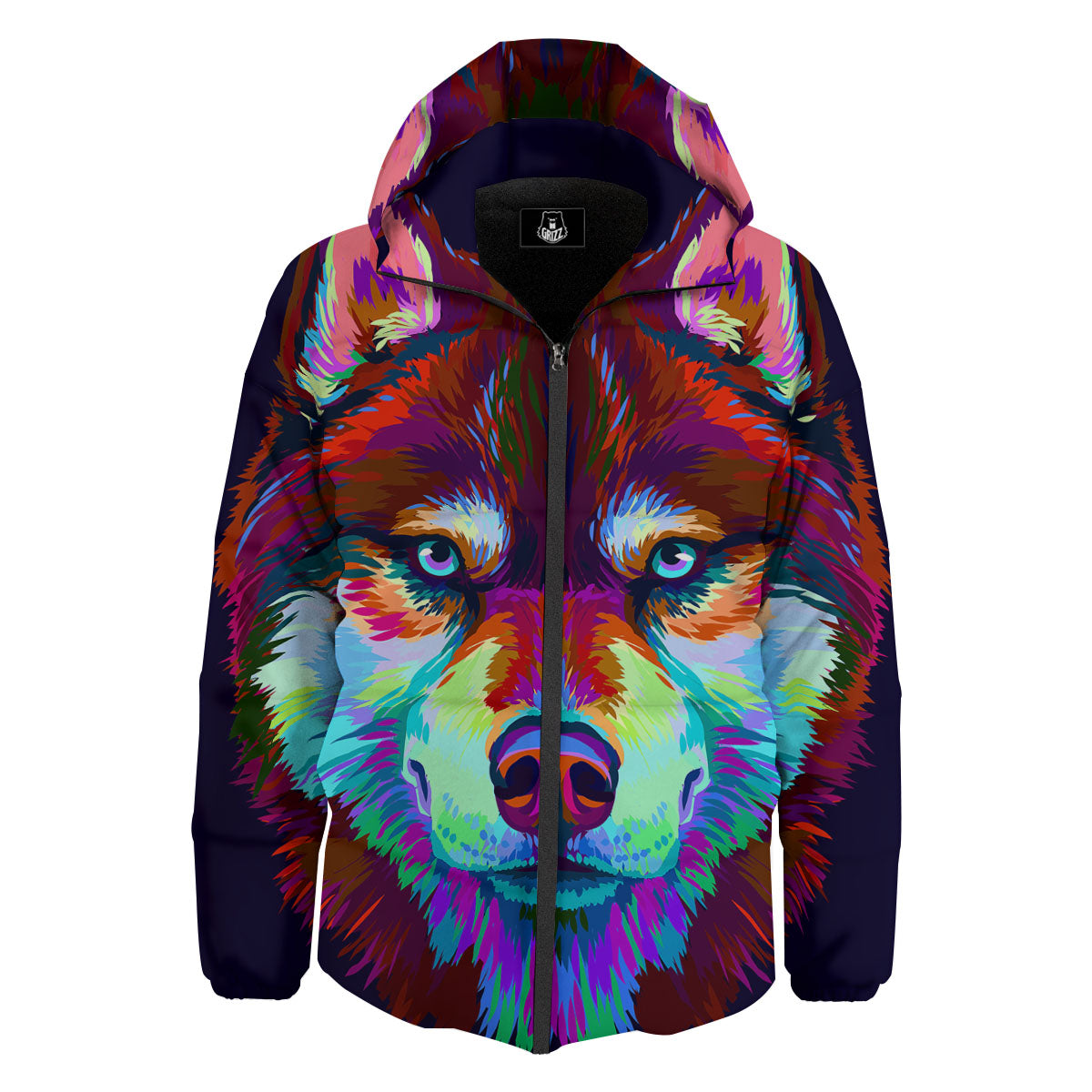Portrait Siberian Husky Print Down Jacket-grizzshop