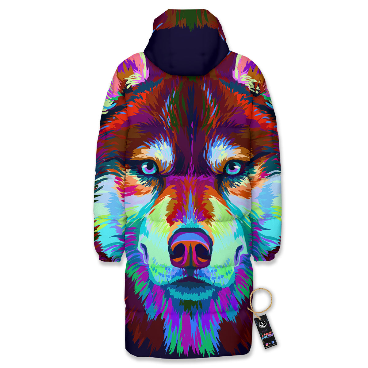 Portrait Siberian Husky Print Long Down Jacket-grizzshop