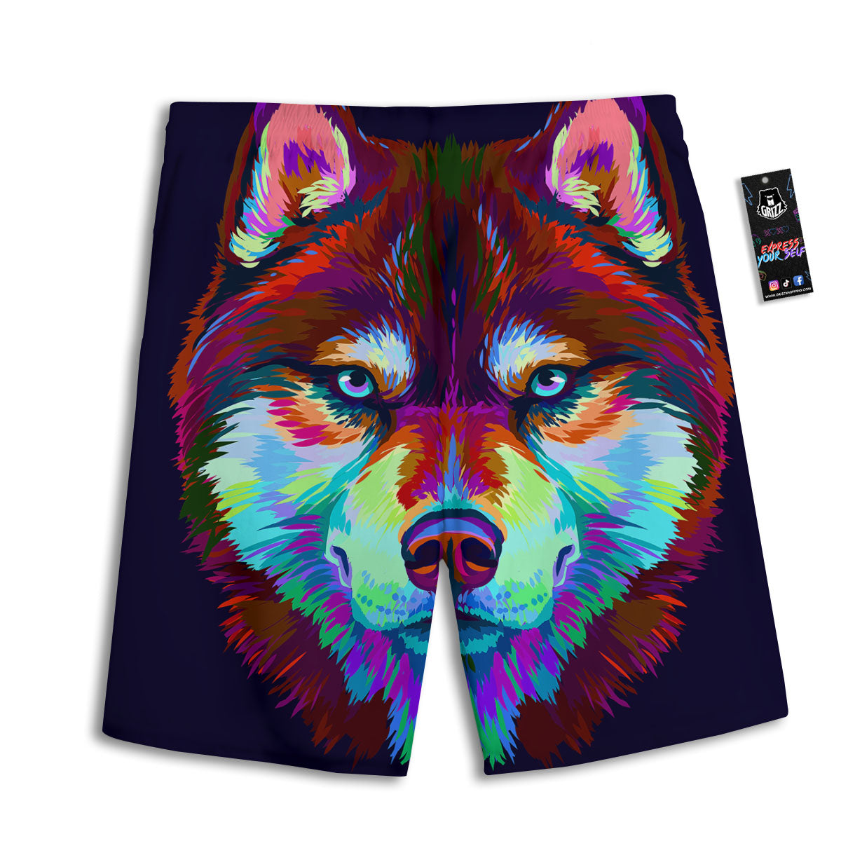 Portrait Siberian Husky Print Men's Athletic Shorts