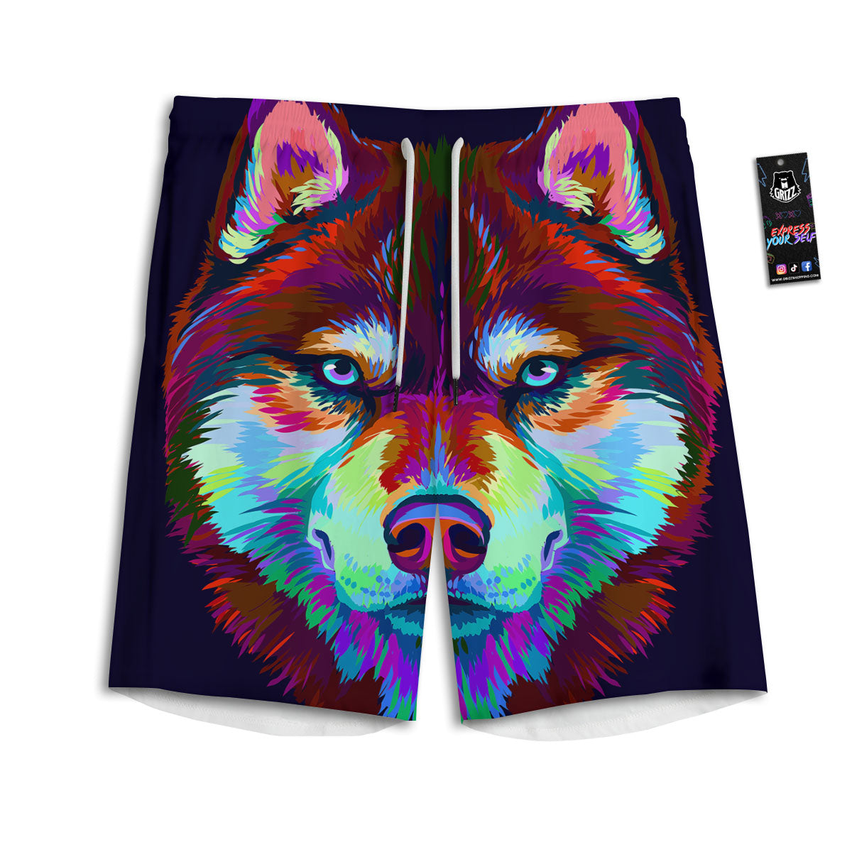 Portrait Siberian Husky Print Men's Athletic Shorts