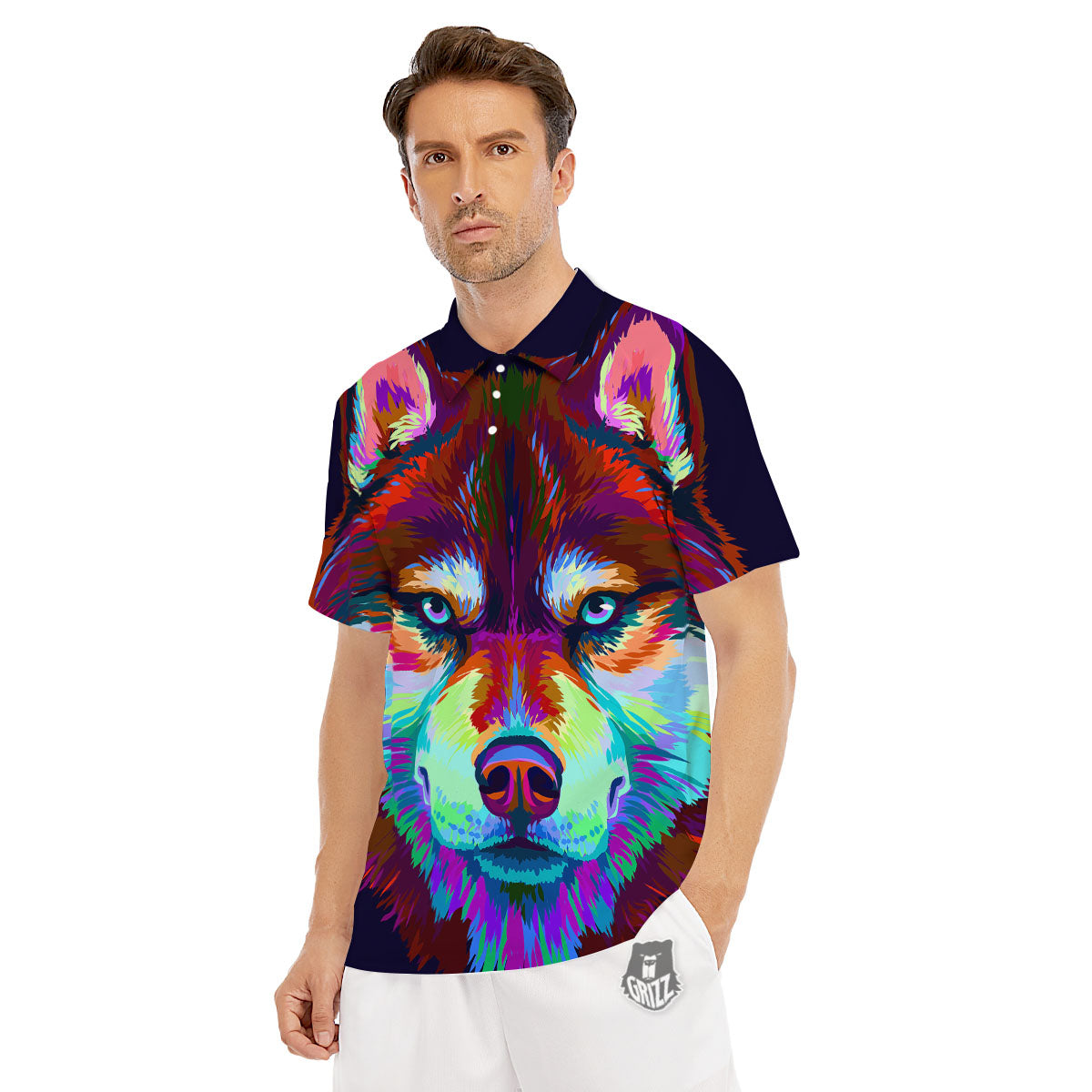 Portrait Siberian Husky Print Men's Golf Shirts-grizzshop