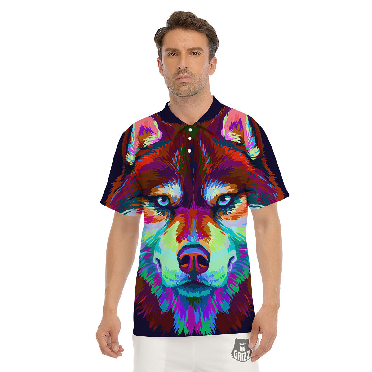 Portrait Siberian Husky Print Men's Golf Shirts-grizzshop