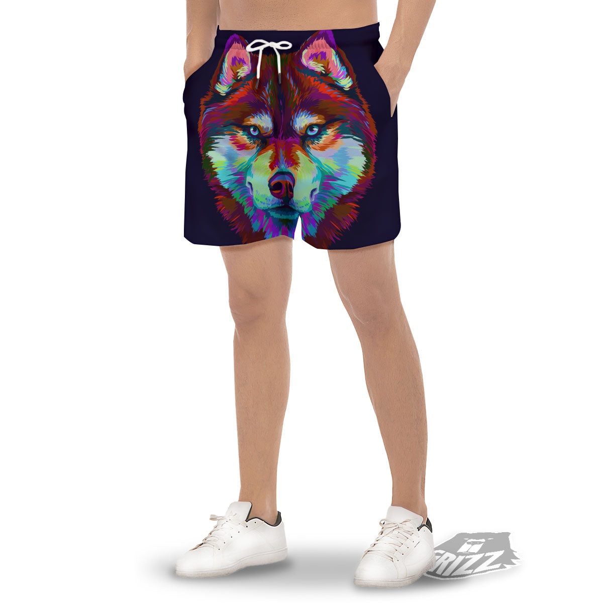 Portrait Siberian Husky Print Men's Gym Shorts-grizzshop