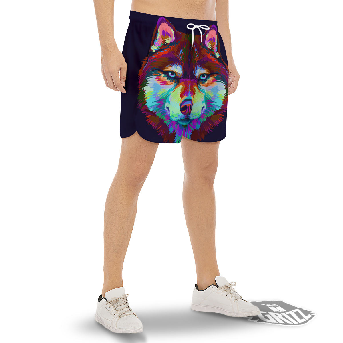 Portrait Siberian Husky Print Men's Gym Shorts-grizzshop