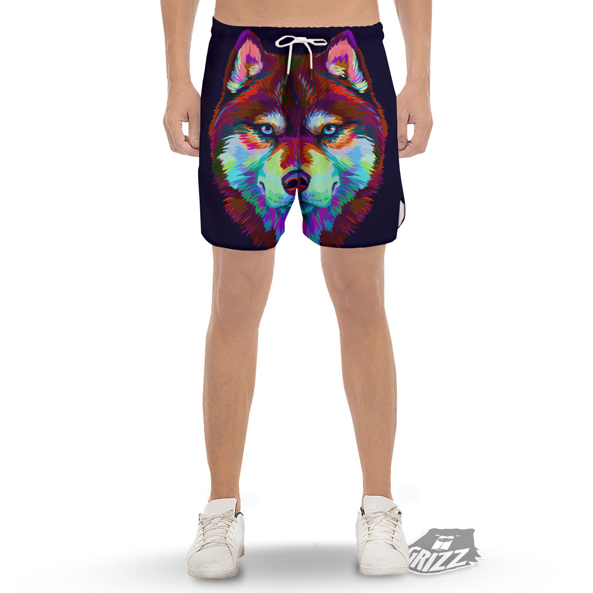 Portrait Siberian Husky Print Men's Gym Shorts-grizzshop