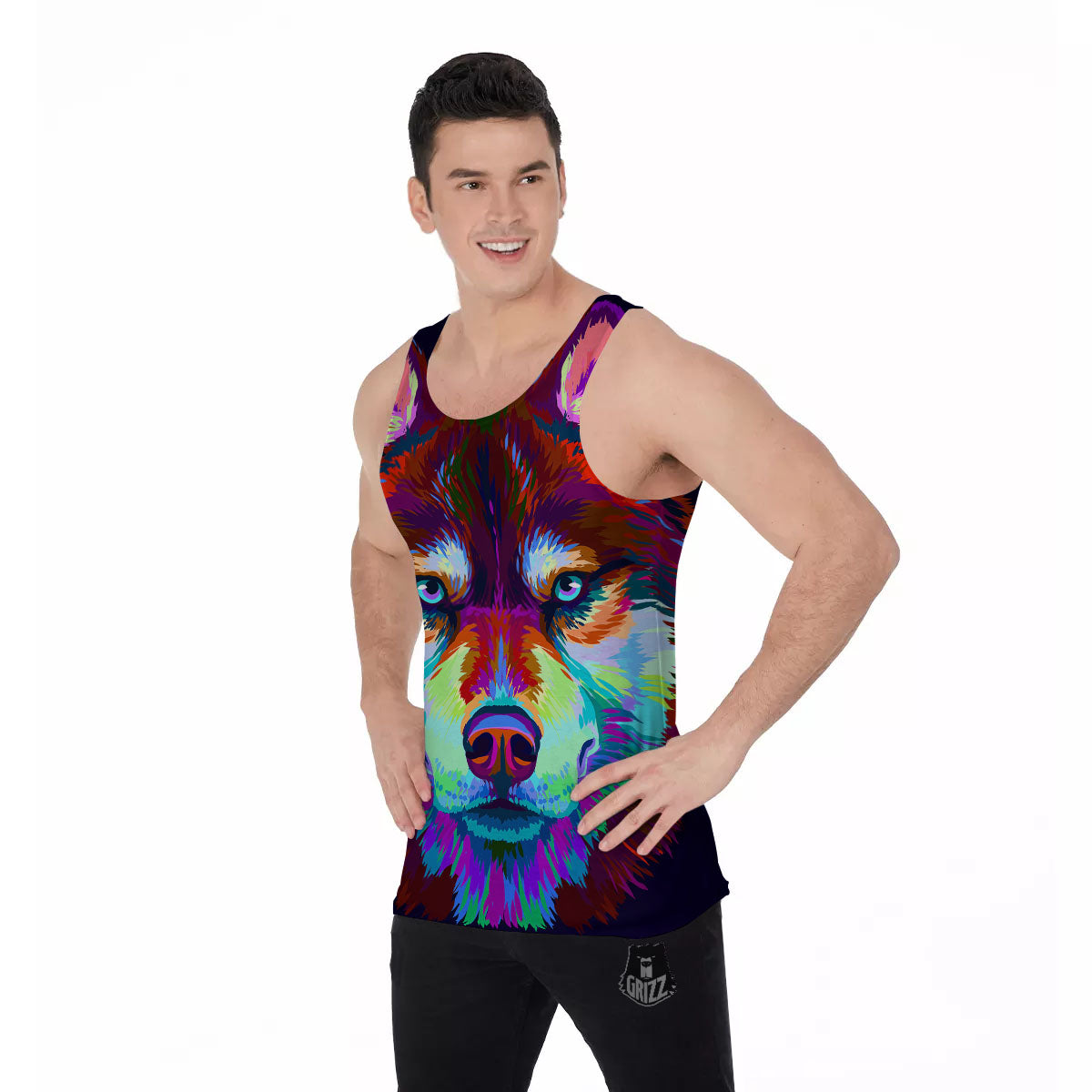 Portrait Siberian Husky Print Men's Tank Top-grizzshop