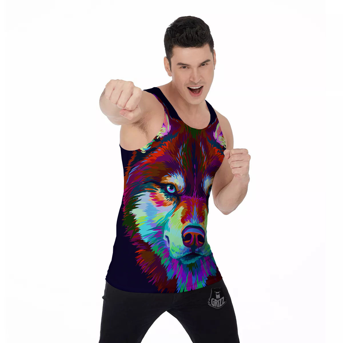 Portrait Siberian Husky Print Men's Tank Top-grizzshop
