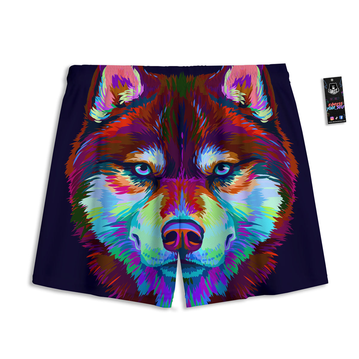 Portrait Siberian Husky Print Mesh Shorts
