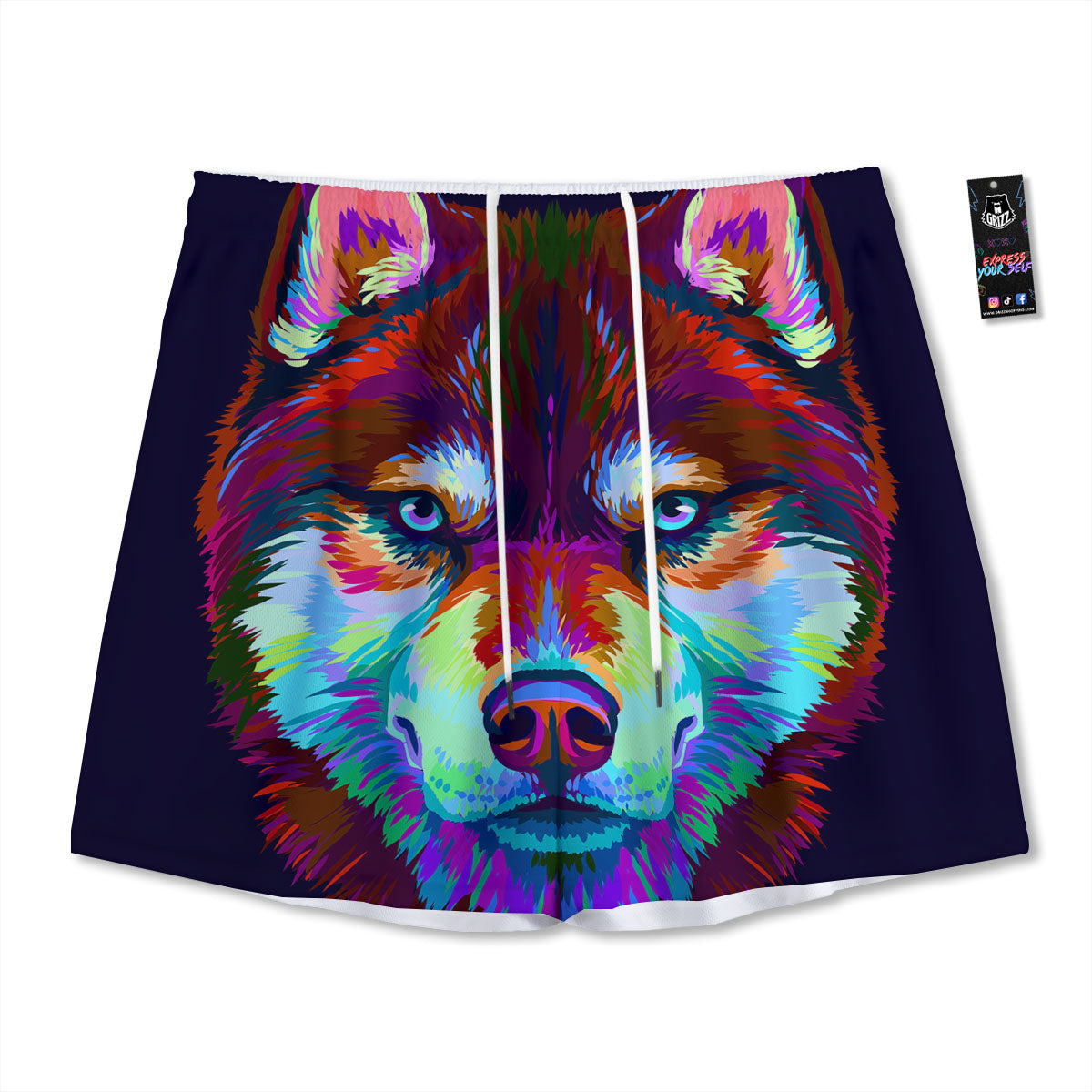 Portrait Siberian Husky Print Mesh Shorts