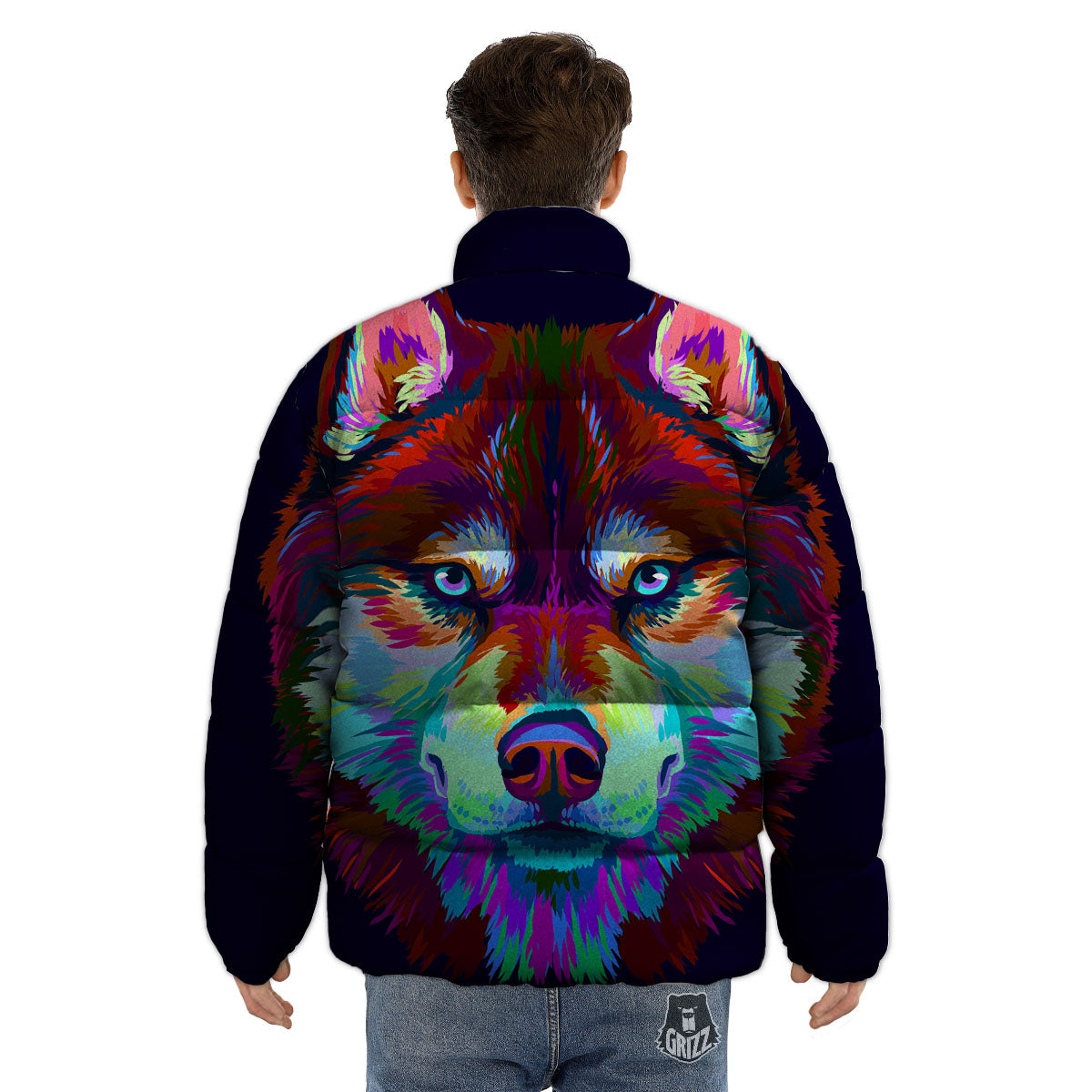 Portrait Siberian Husky Print Puffer Jacket-grizzshop