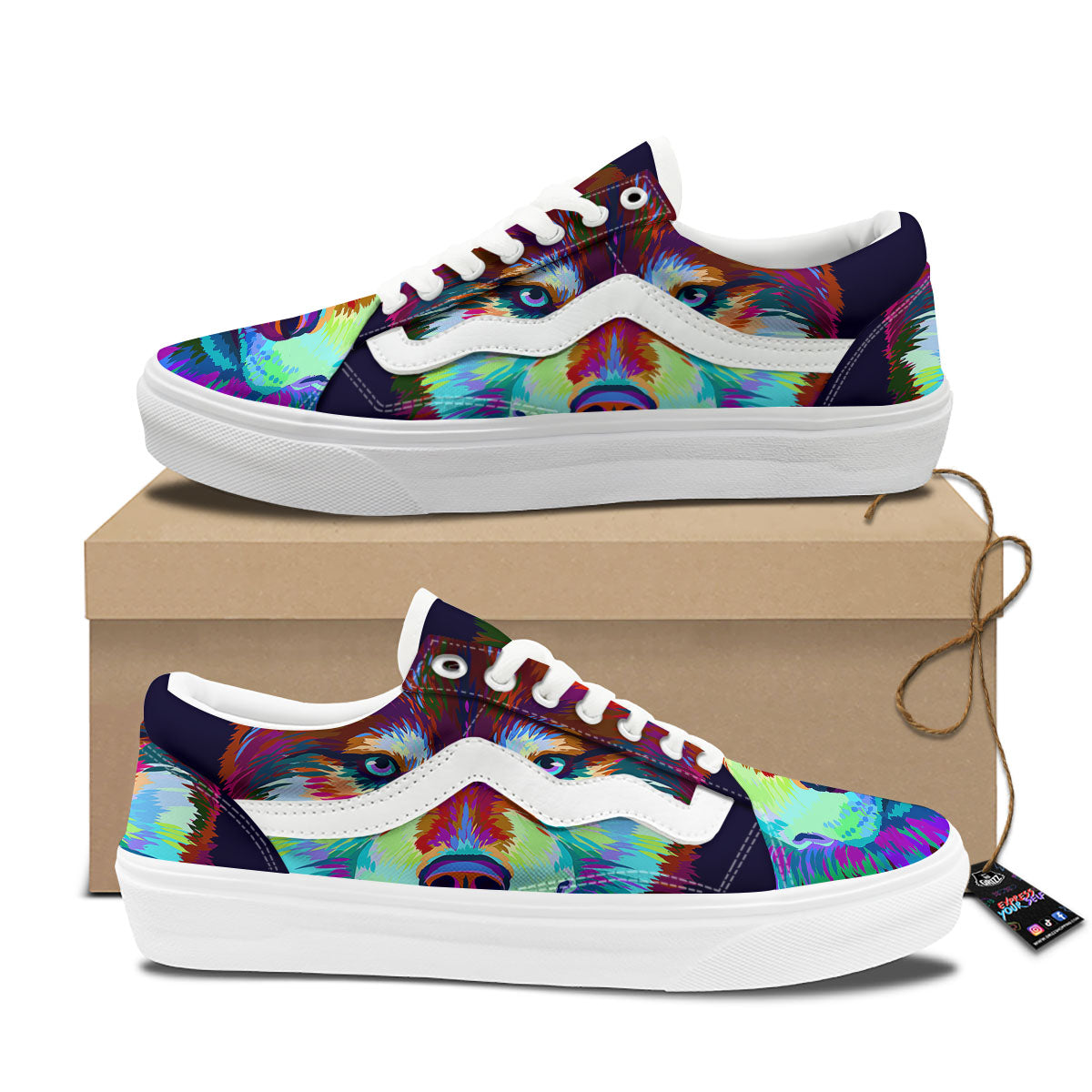 Portrait Siberian Husky Print Skate Shoes-grizzshop