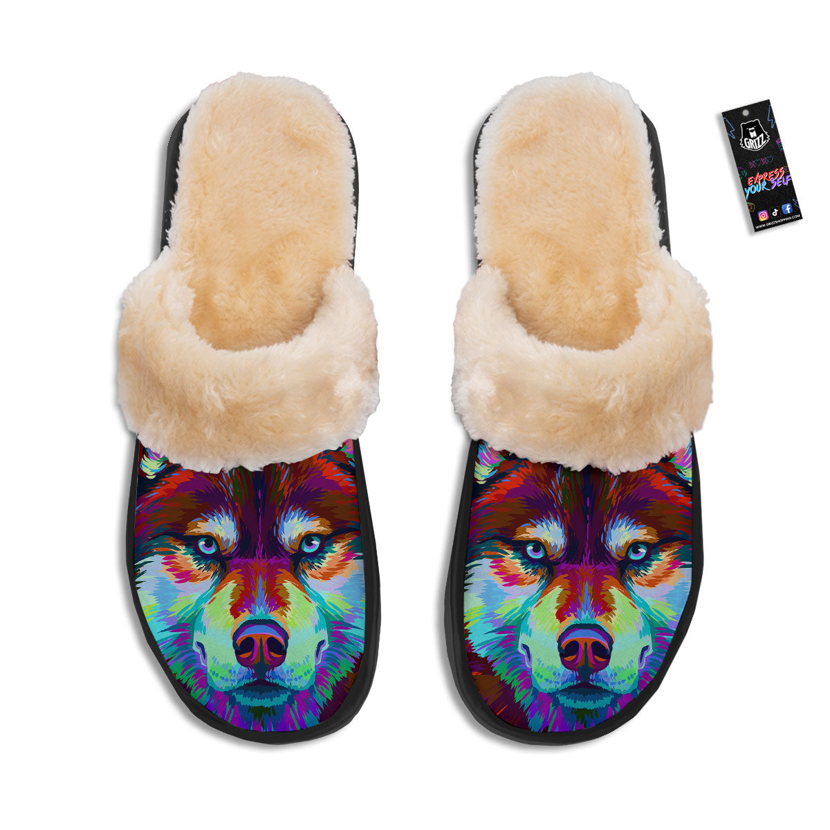 Portrait Siberian Husky Print Slippers-grizzshop