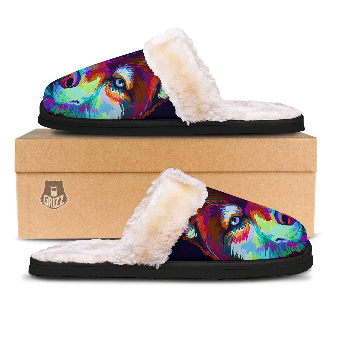 Portrait Siberian Husky Print Slippers-grizzshop