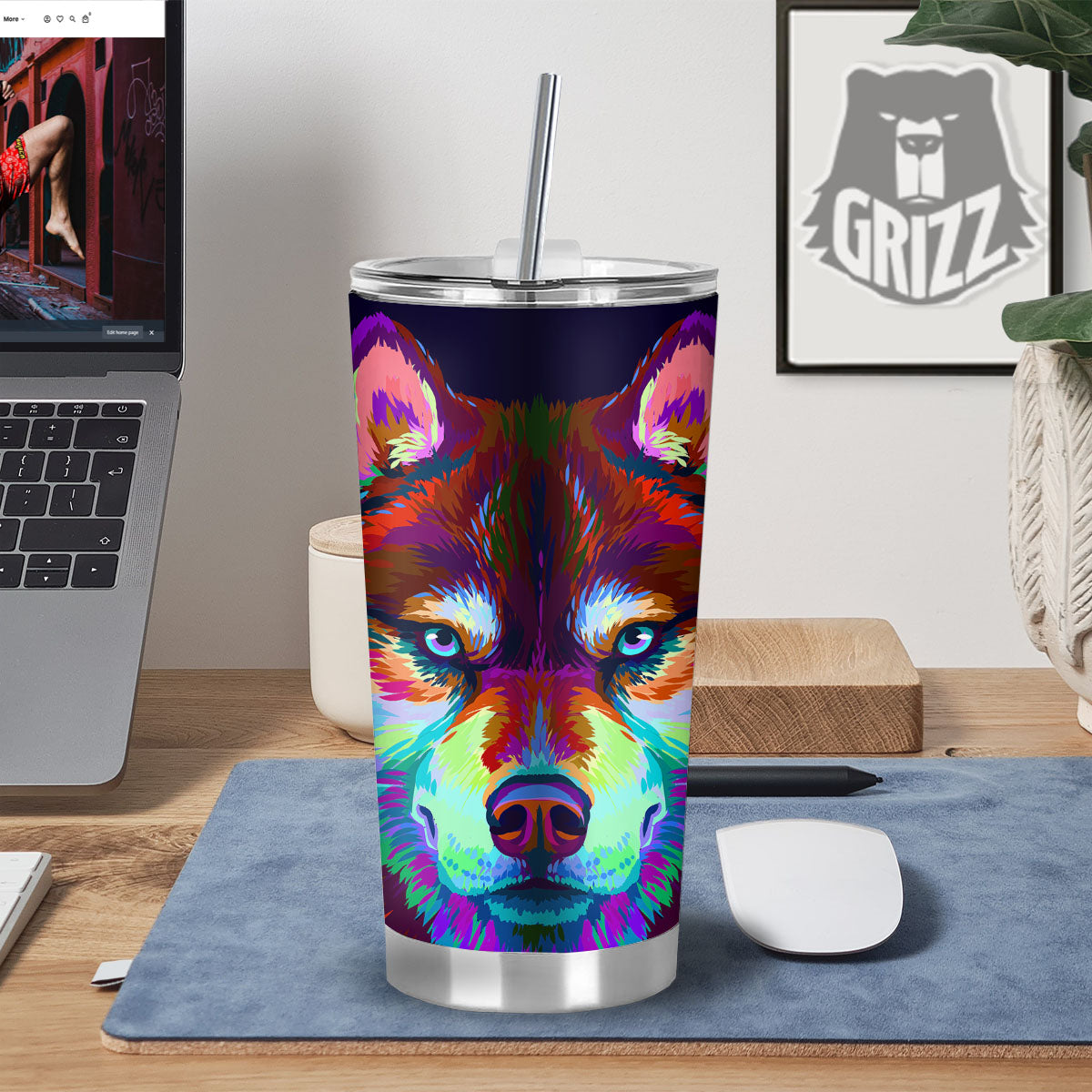 Portrait Siberian Husky Print Tumbler-grizzshop