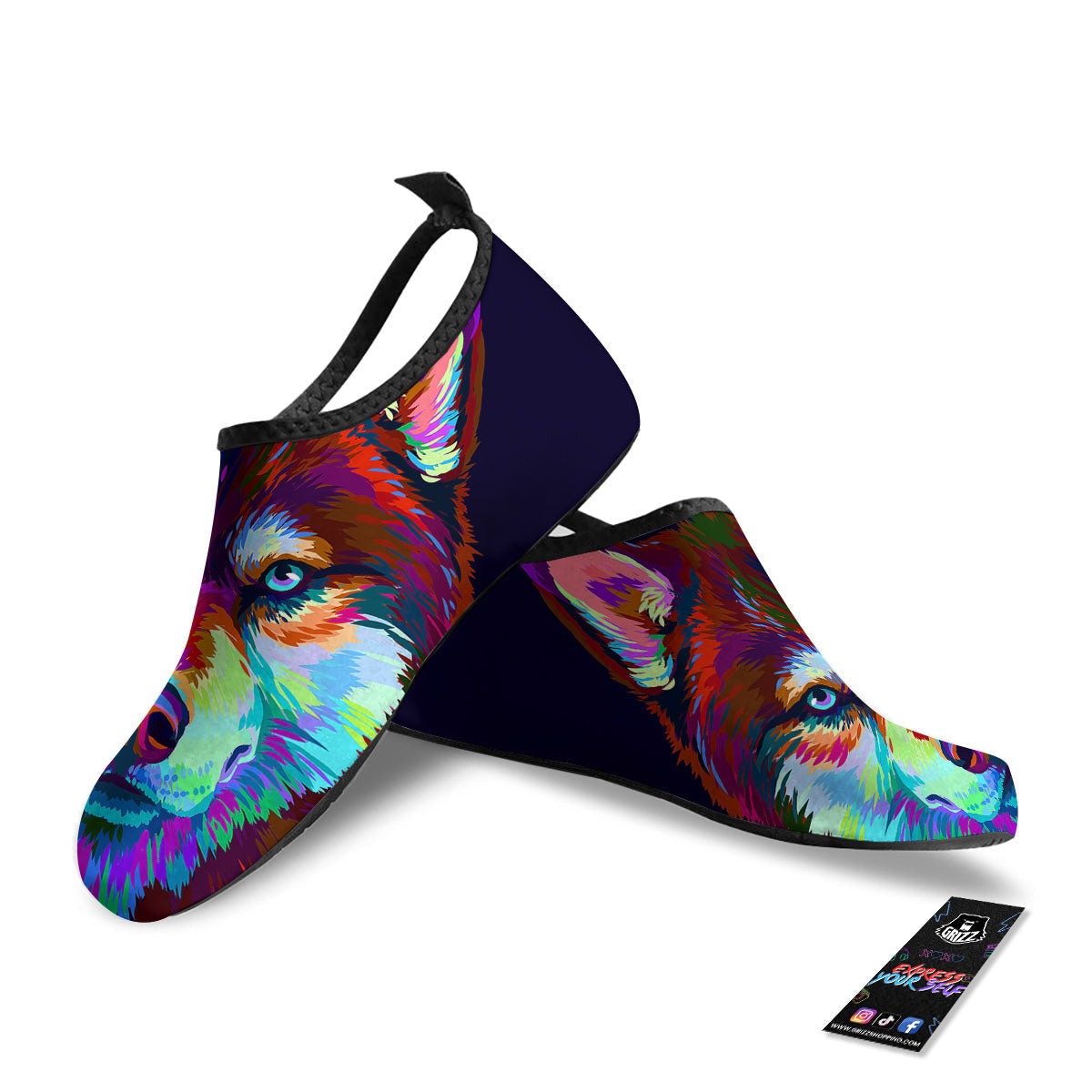 Portrait Siberian Husky Print Water Shoes-grizzshop