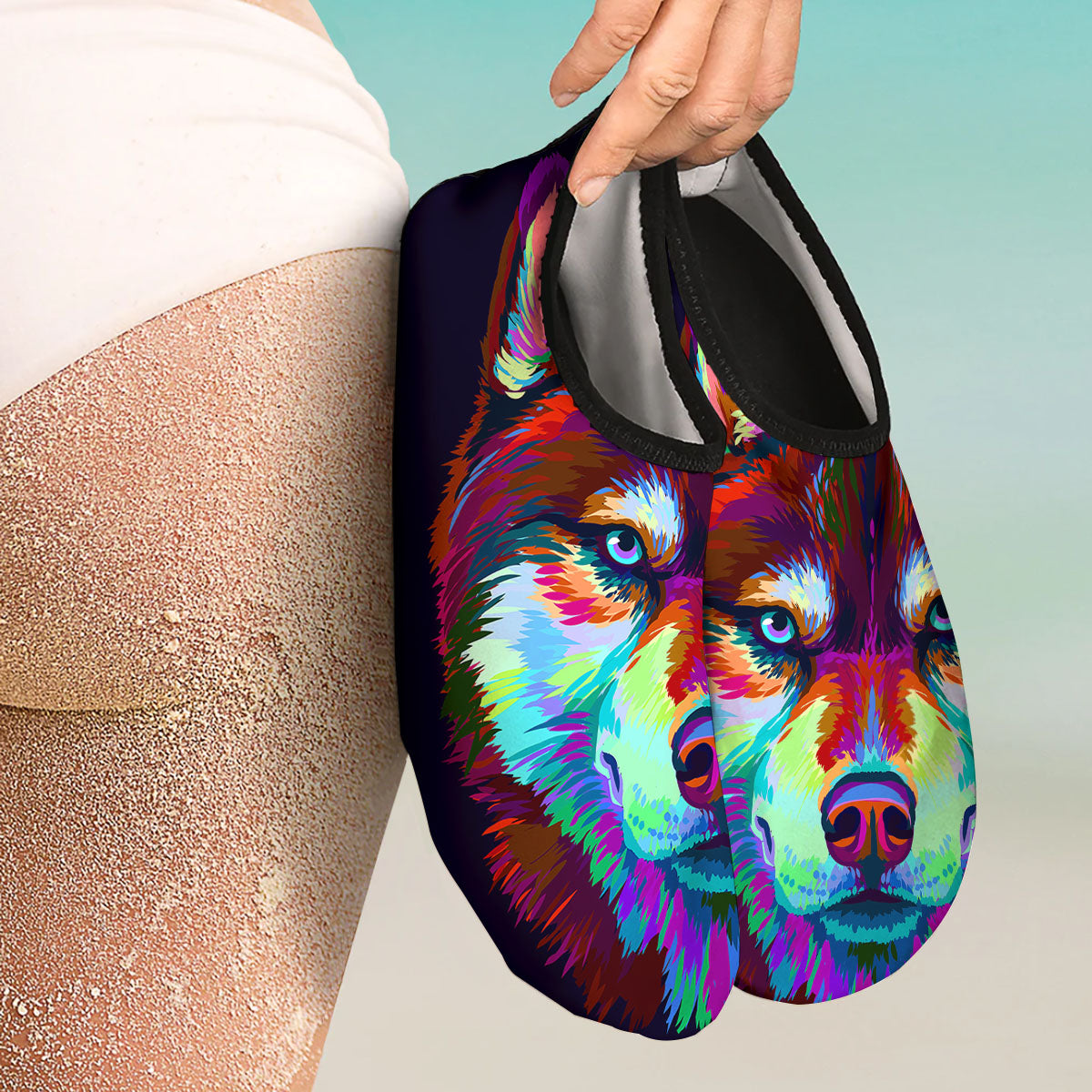 Portrait Siberian Husky Print Water Shoes-grizzshop