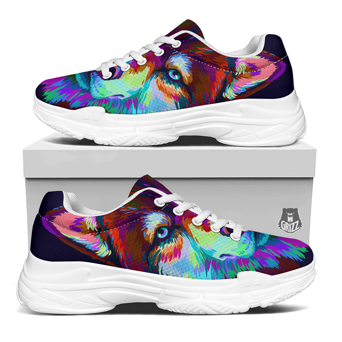 Portrait Siberian Husky Print White Chunky Shoes-grizzshop