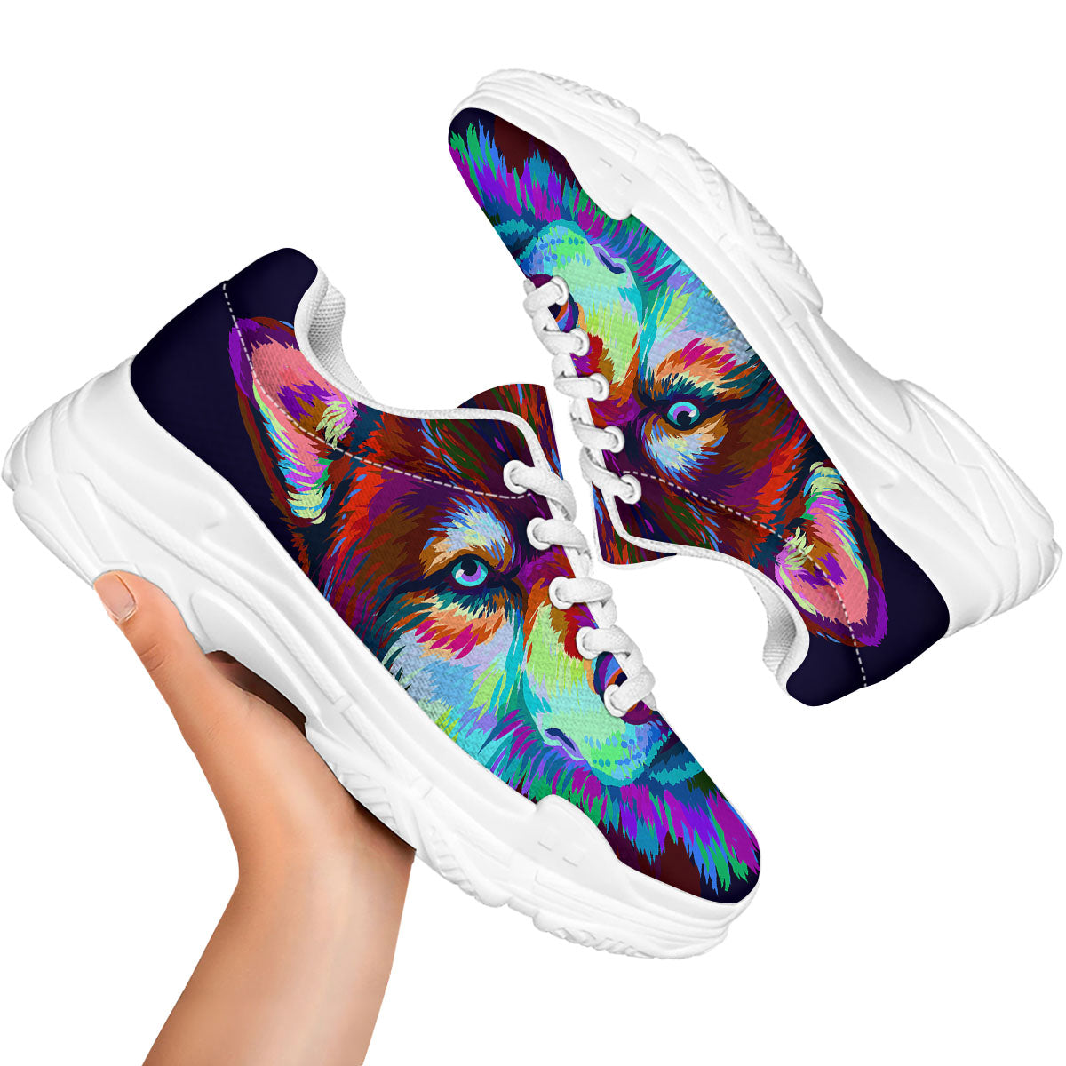 Portrait Siberian Husky Print White Chunky Shoes-grizzshop
