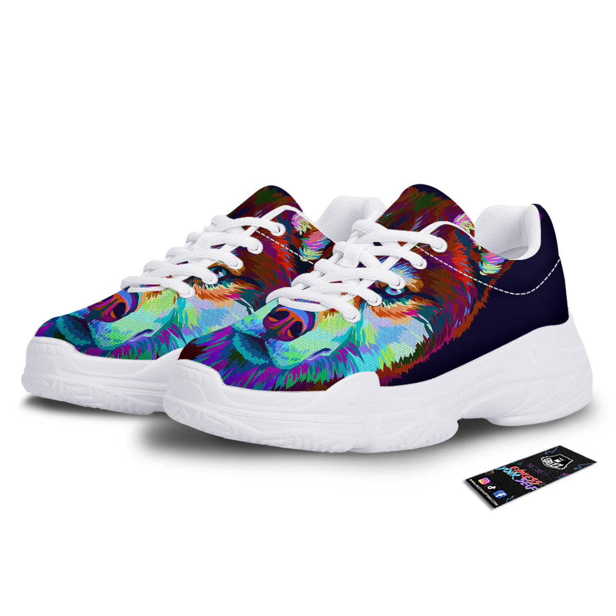 Portrait Siberian Husky Print White Chunky Shoes-grizzshop