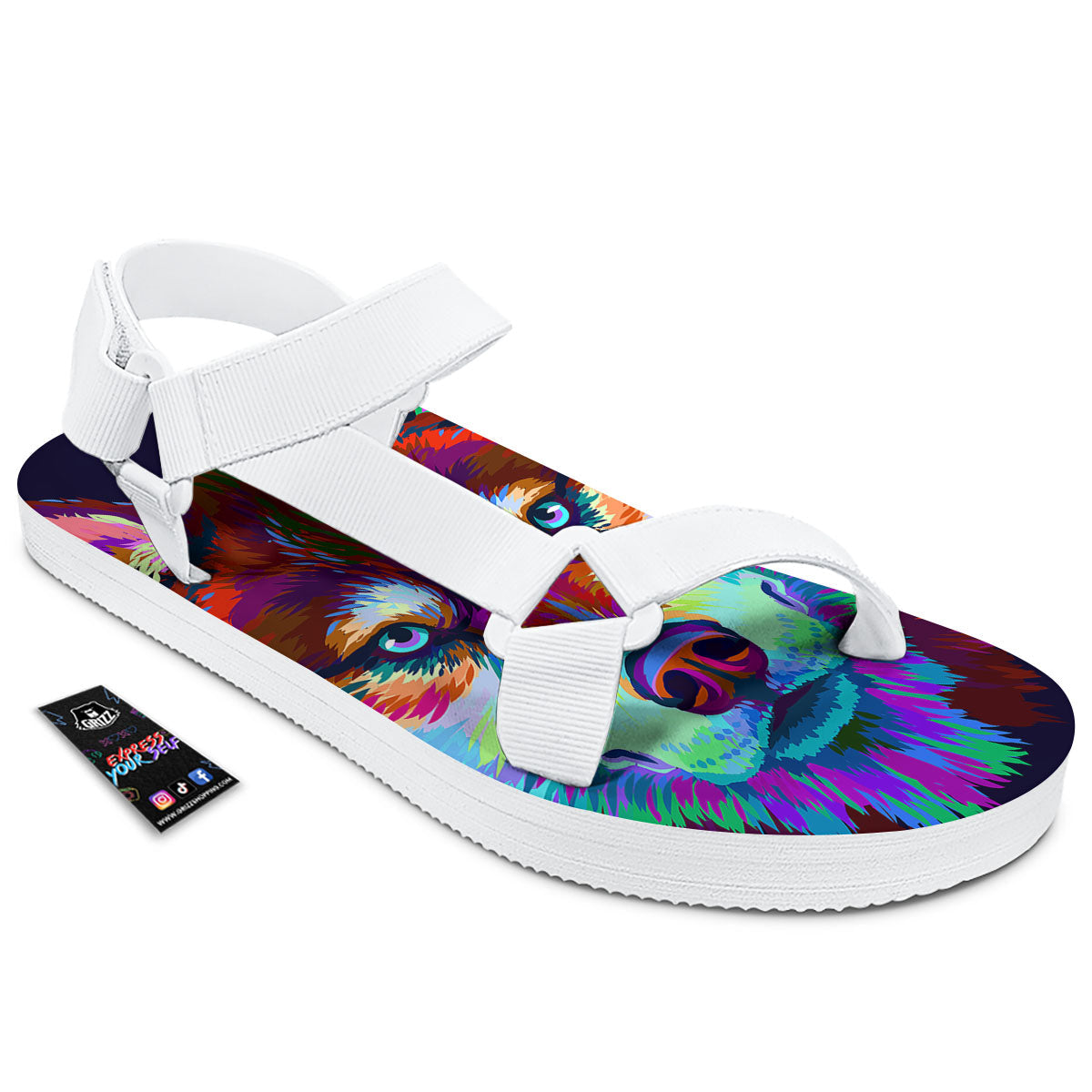 Portrait Siberian Husky Print White Open Toe Sandals-grizzshop