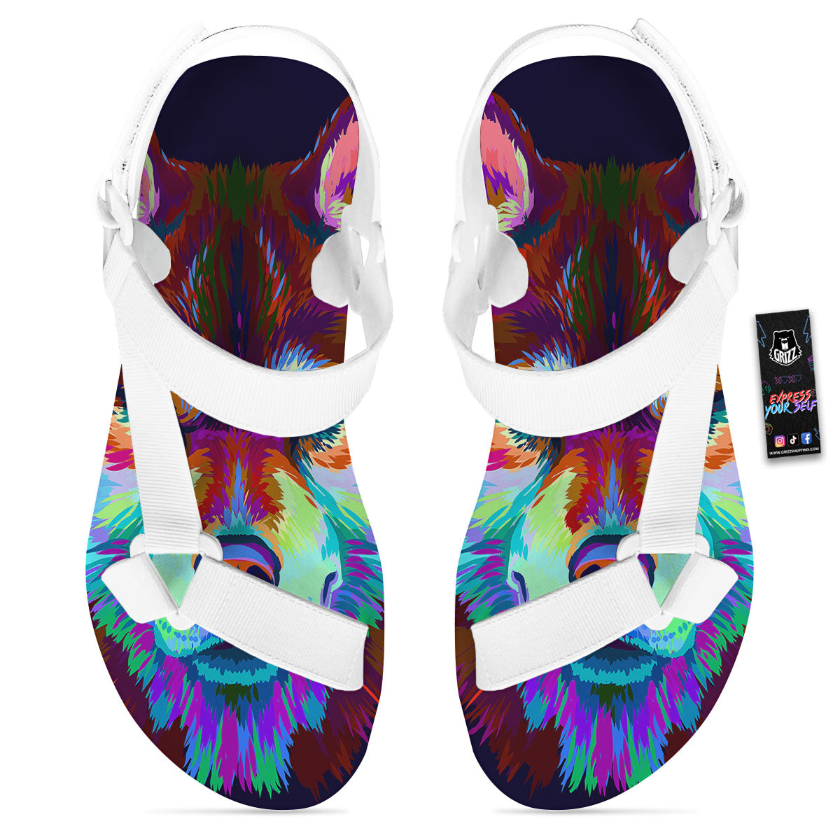 Portrait Siberian Husky Print White Open Toe Sandals-grizzshop