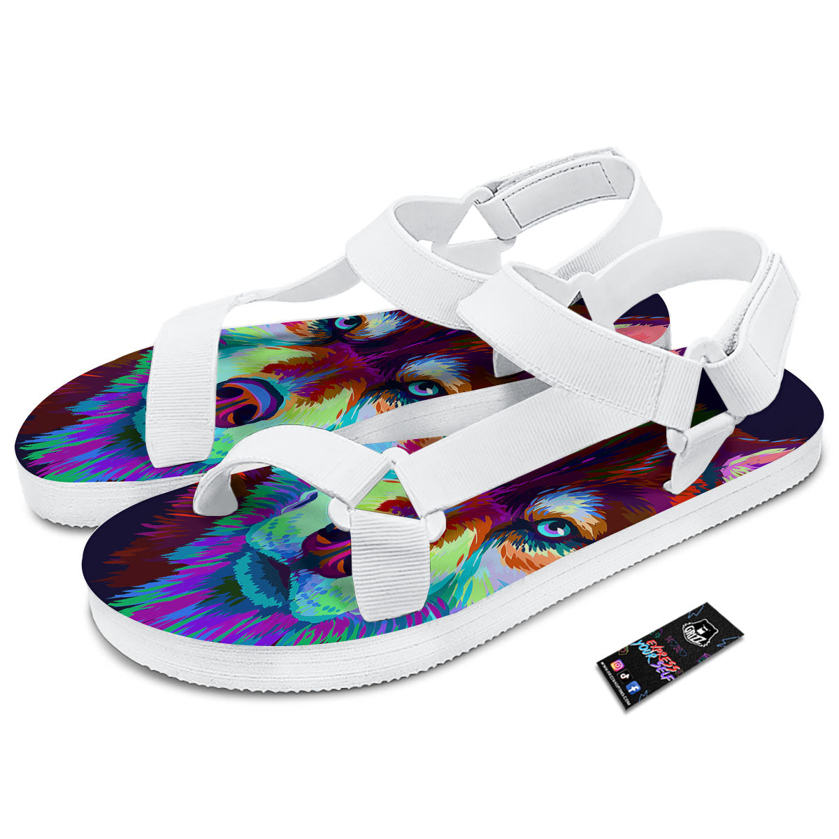 Portrait Siberian Husky Print White Open Toe Sandals-grizzshop