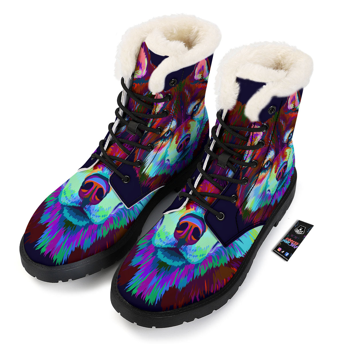 Portrait Siberian Husky Print Winter Boots-grizzshop