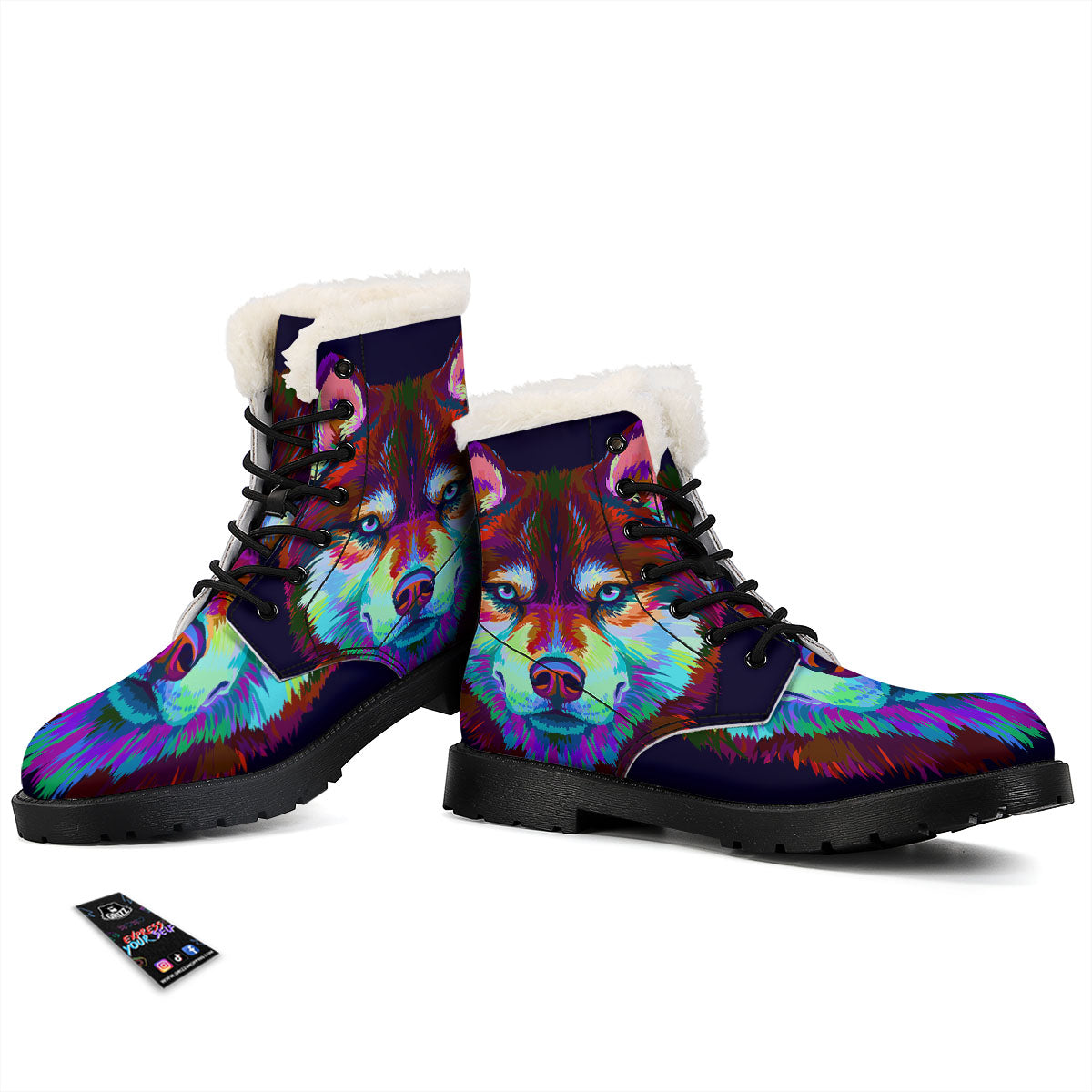 Portrait Siberian Husky Print Winter Boots-grizzshop