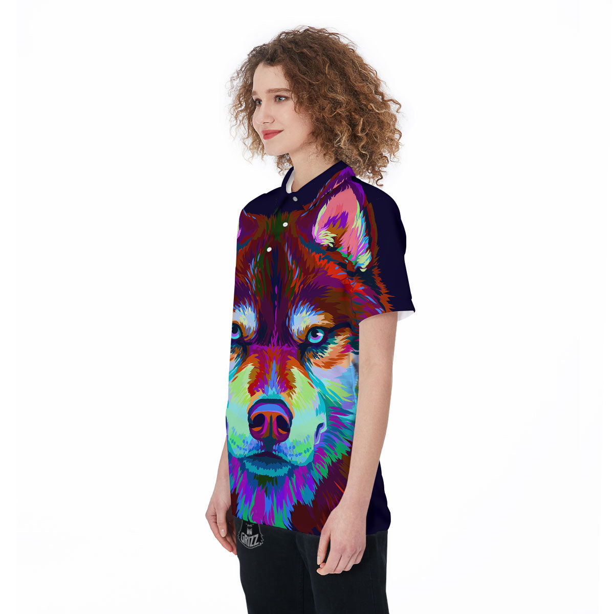 Portrait Siberian Husky Print Women's Golf Shirts-grizzshop