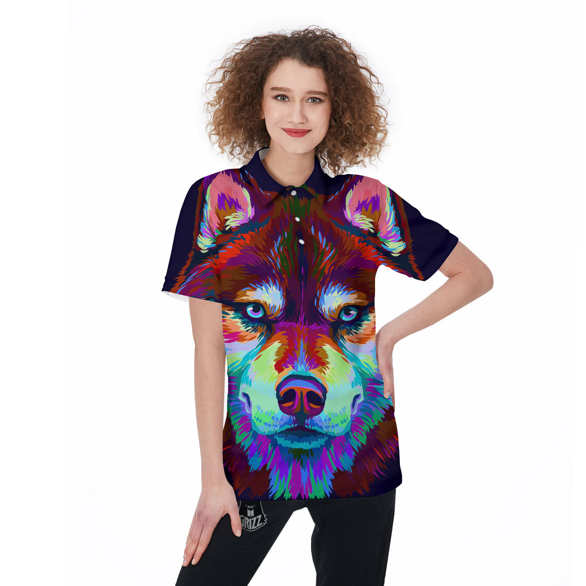 Portrait Siberian Husky Print Women's Golf Shirts-grizzshop
