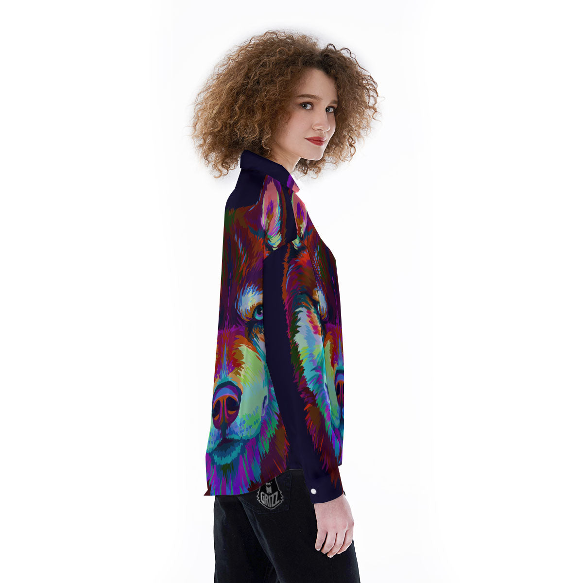 Portrait Siberian Husky Print Women's Long Sleeve Shirts-grizzshop
