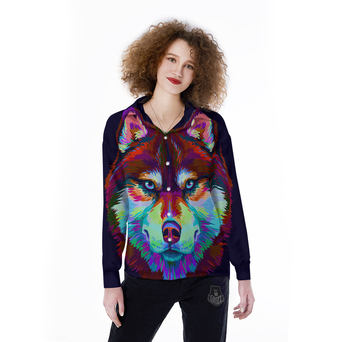 Portrait Siberian Husky Print Women's Long Sleeve Shirts-grizzshop