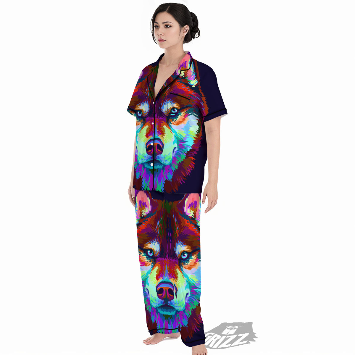 Portrait Siberian Husky Print Women's Pajamas Set-grizzshop