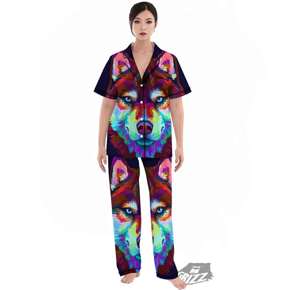 Portrait Siberian Husky Print Women's Pajamas Set-grizzshop