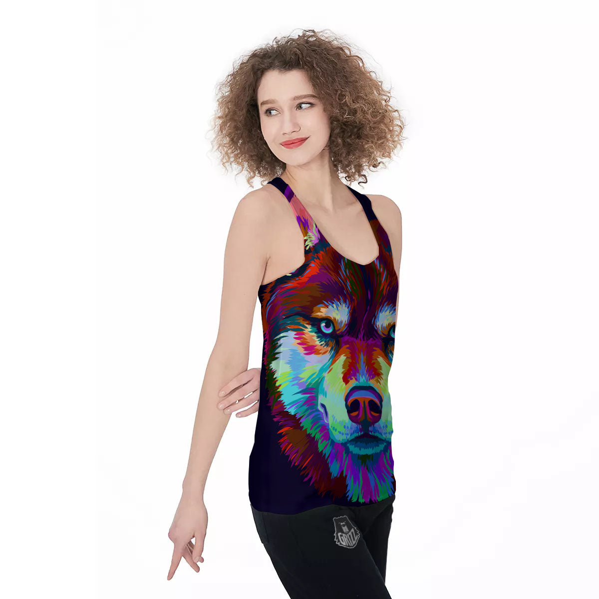 Portrait Siberian Husky Print Women's Racerback Tank Top-grizzshop