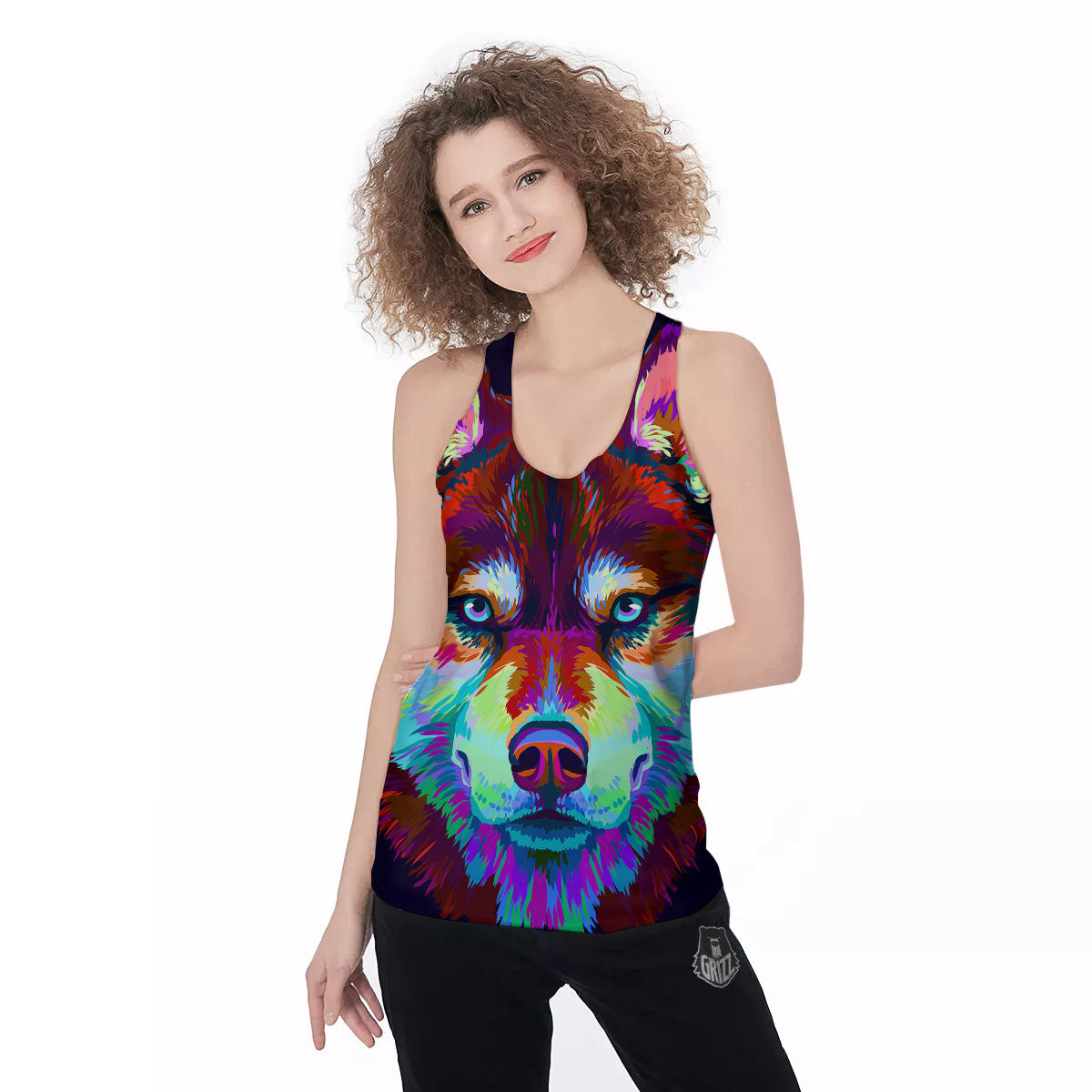 Portrait Siberian Husky Print Women's Racerback Tank Top-grizzshop