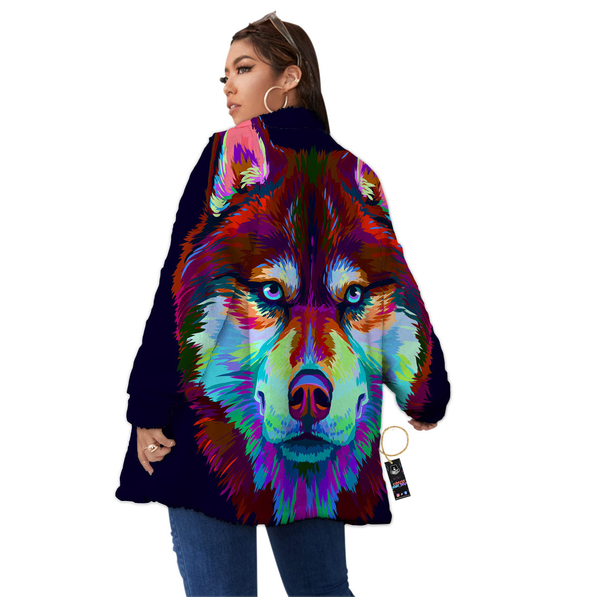 Portrait Siberian Husky Print Women's Sherpa Jacket-grizzshop