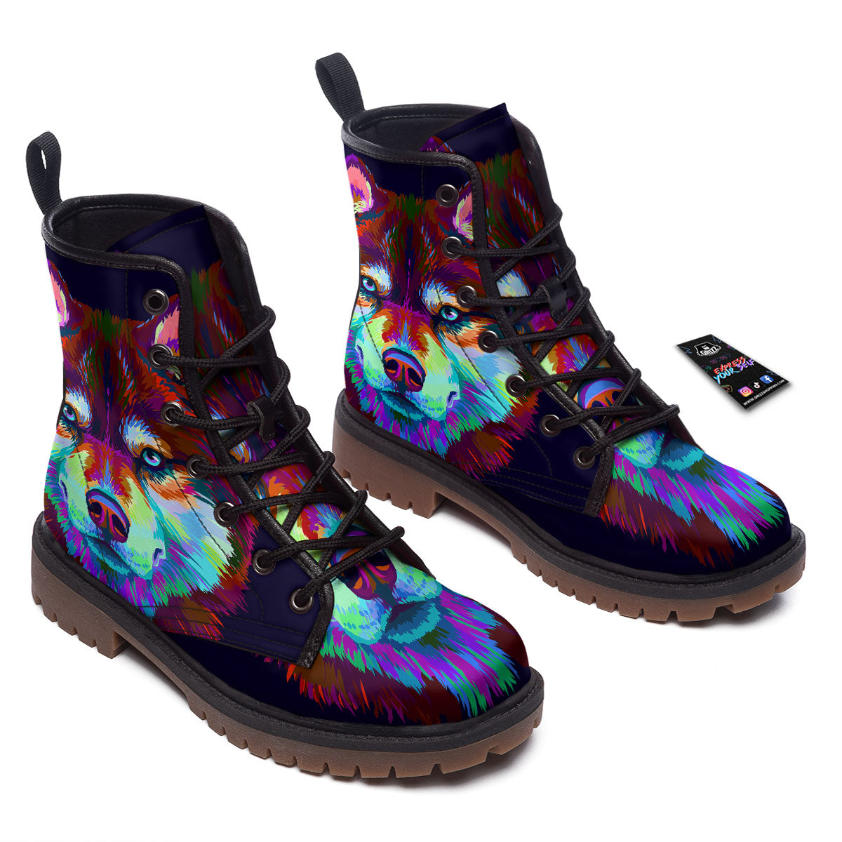 Portrait Siberian Husky Print Work Boots-grizzshop