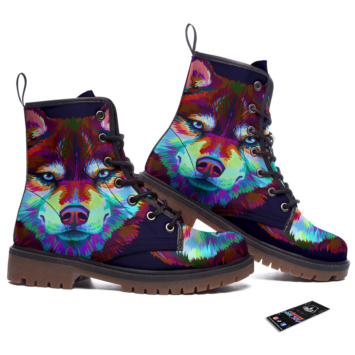 Portrait Siberian Husky Print Work Boots-grizzshop