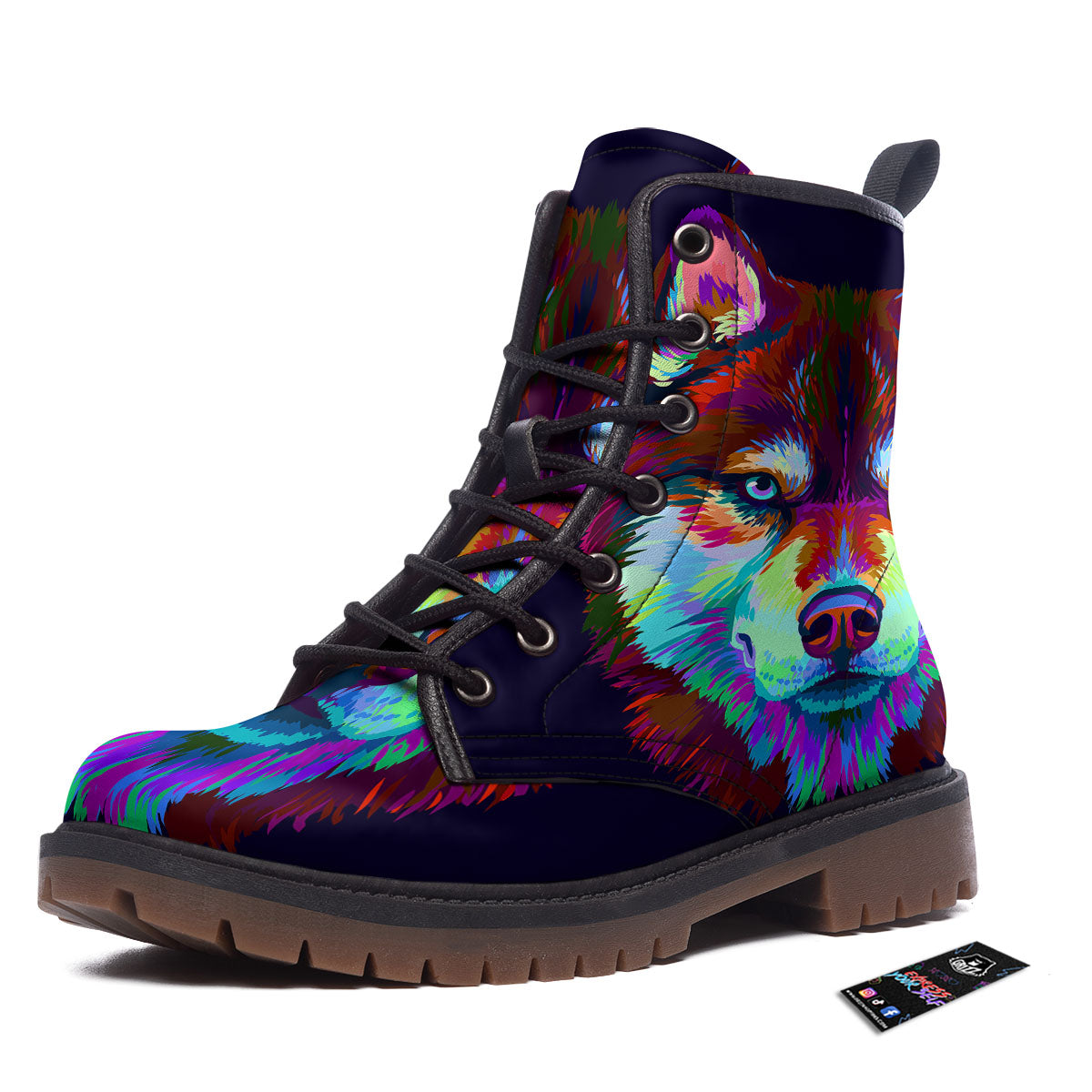 Portrait Siberian Husky Print Work Boots-grizzshop