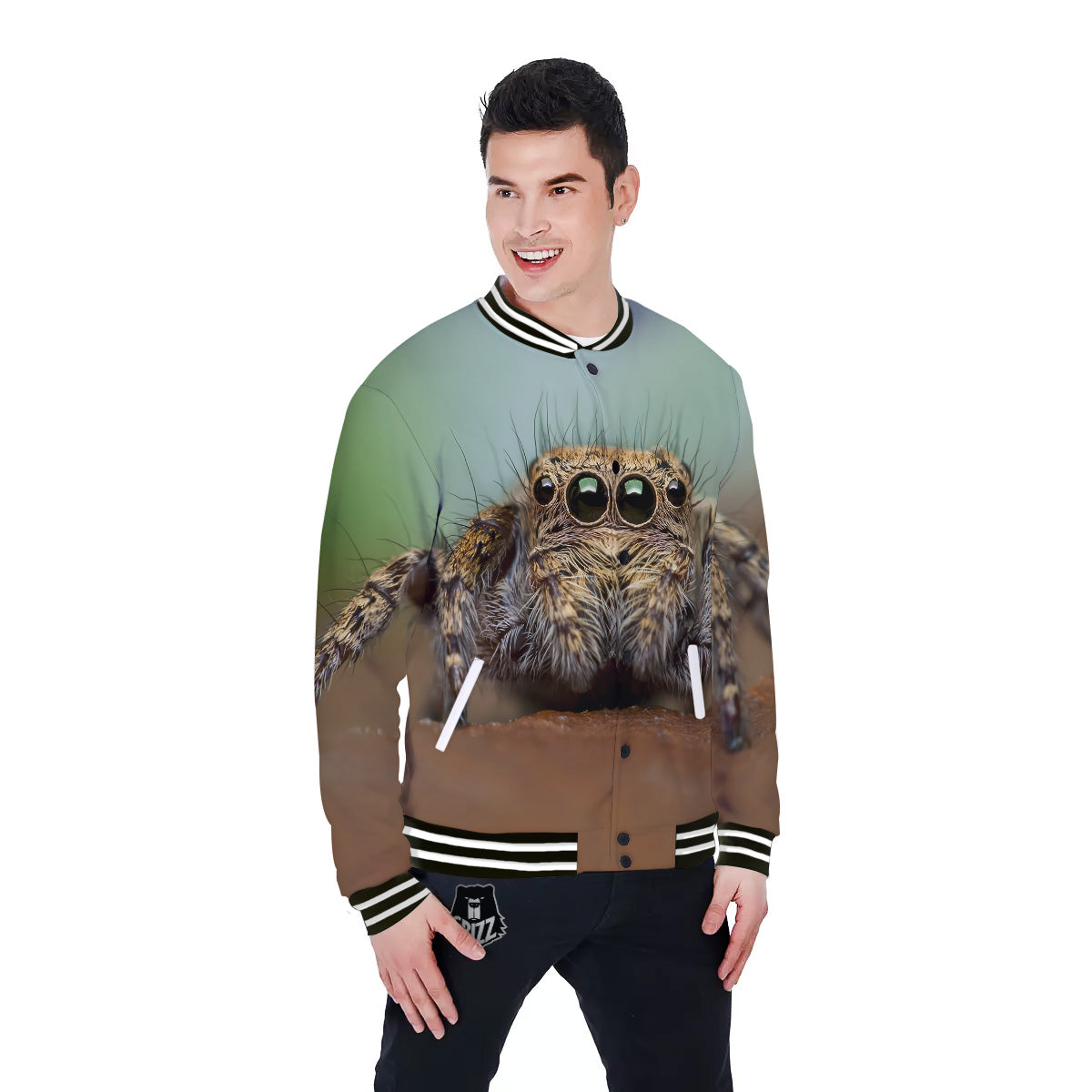 Portrait Spider Print Baseball Jacket-grizzshop
