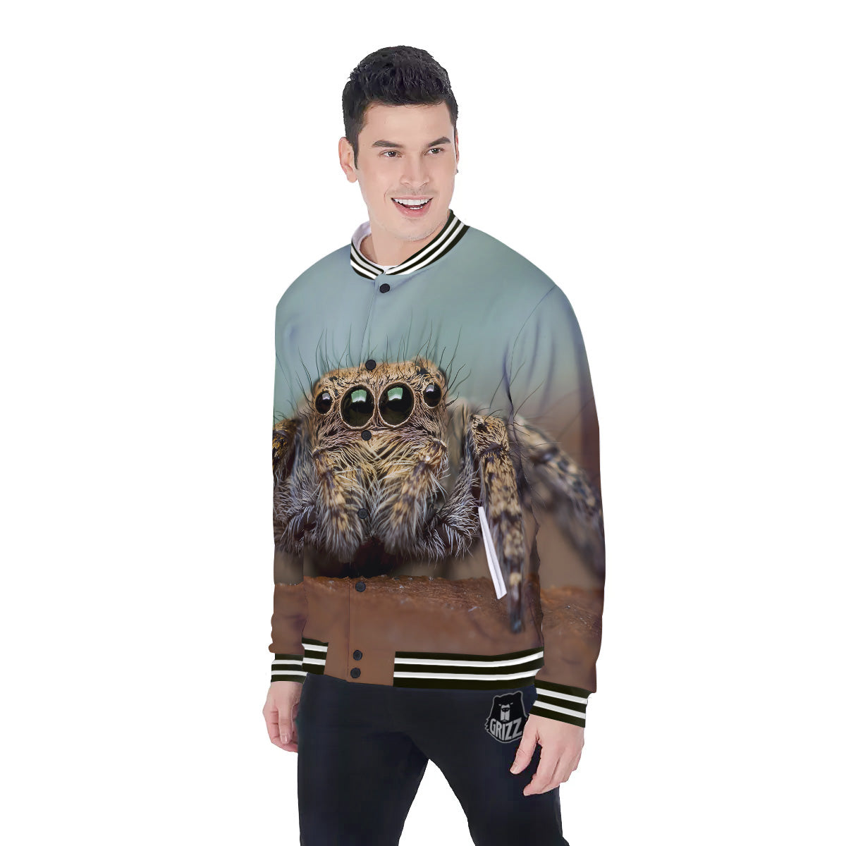 Portrait Spider Print Baseball Jacket-grizzshop