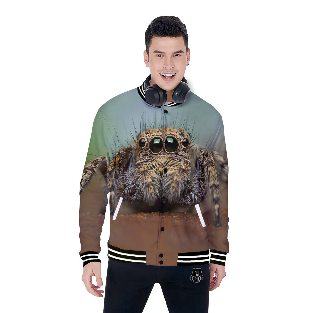 Portrait Spider Print Baseball Jacket-grizzshop